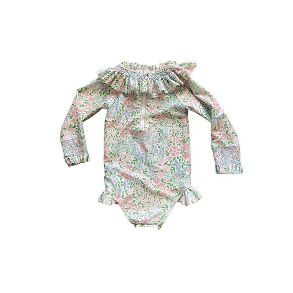 Cecil and Lou Floral Smocked Lycra Rashguard Swimsuit - Picture 2 of 4